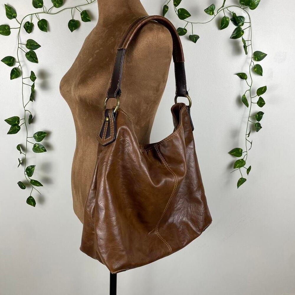 Y2k axcess Liz Claiborn slouchy brown leather hobo bag w dark brown accent tote